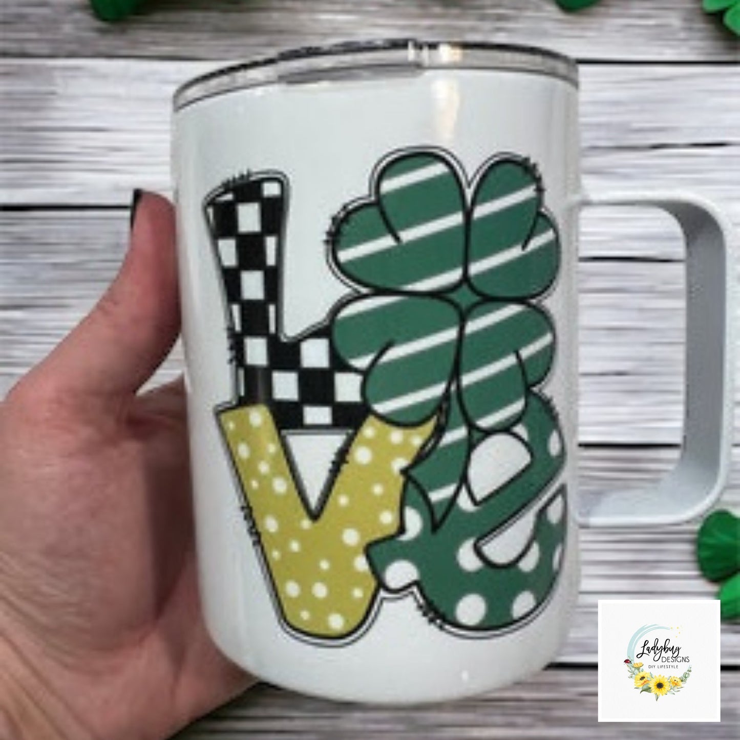 St Patricks Day Mug, Lucky Coffee Mug, Shamrock Coffee Mug, Green Irish Tumbler, Four Leaf Clover Mug, St Pats Day Tumbler, Luck of the Irish, St Pats Day Gift, Shamrock Tumbler, Tumbler with Lid, Iced Coffee Tumbler, My Lucky Charm, St Pats Day Cups