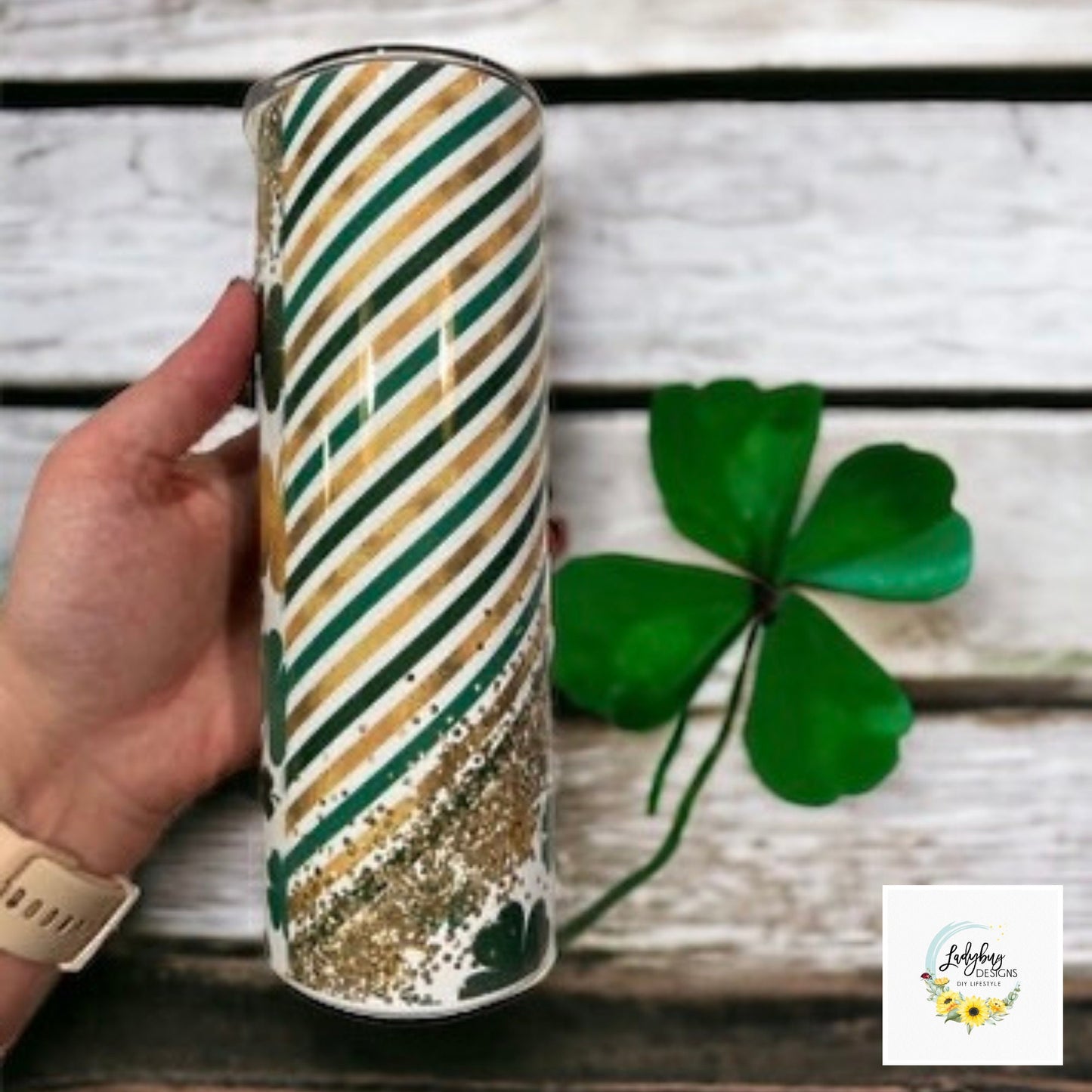 Gold Shamrock St. Patrick's Day 20 oz Tumbler, Lucky Green Irish Tumbler, Four Leaf Clover Tumbler, St Patricks Day Tumbler, Lucky Charm Cup