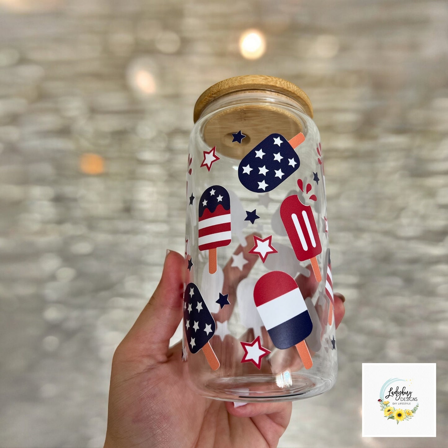 4th of July Ice Cream Beer Can Glass