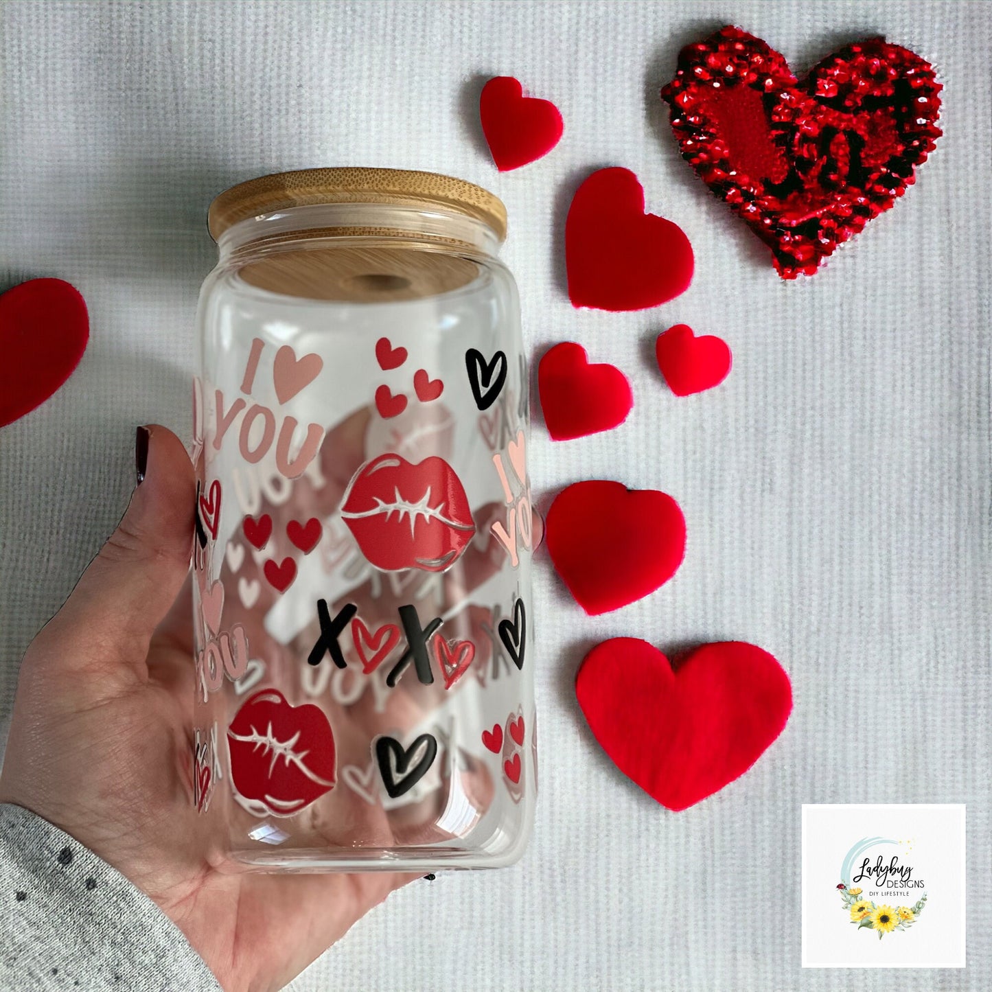 I Love You Valentine's Day Can Glass, XOXO Glass Cup, Reminders I Love You Cup, Because I Love You Cup, Libbey Cup, Fiance Valentine's Day