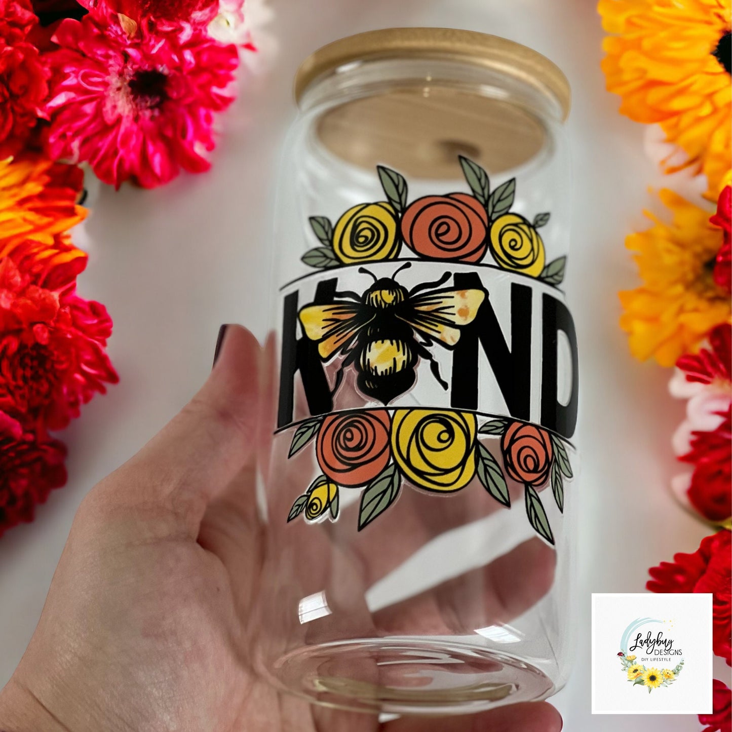 Bee Kind 16oz Beer Can Glass