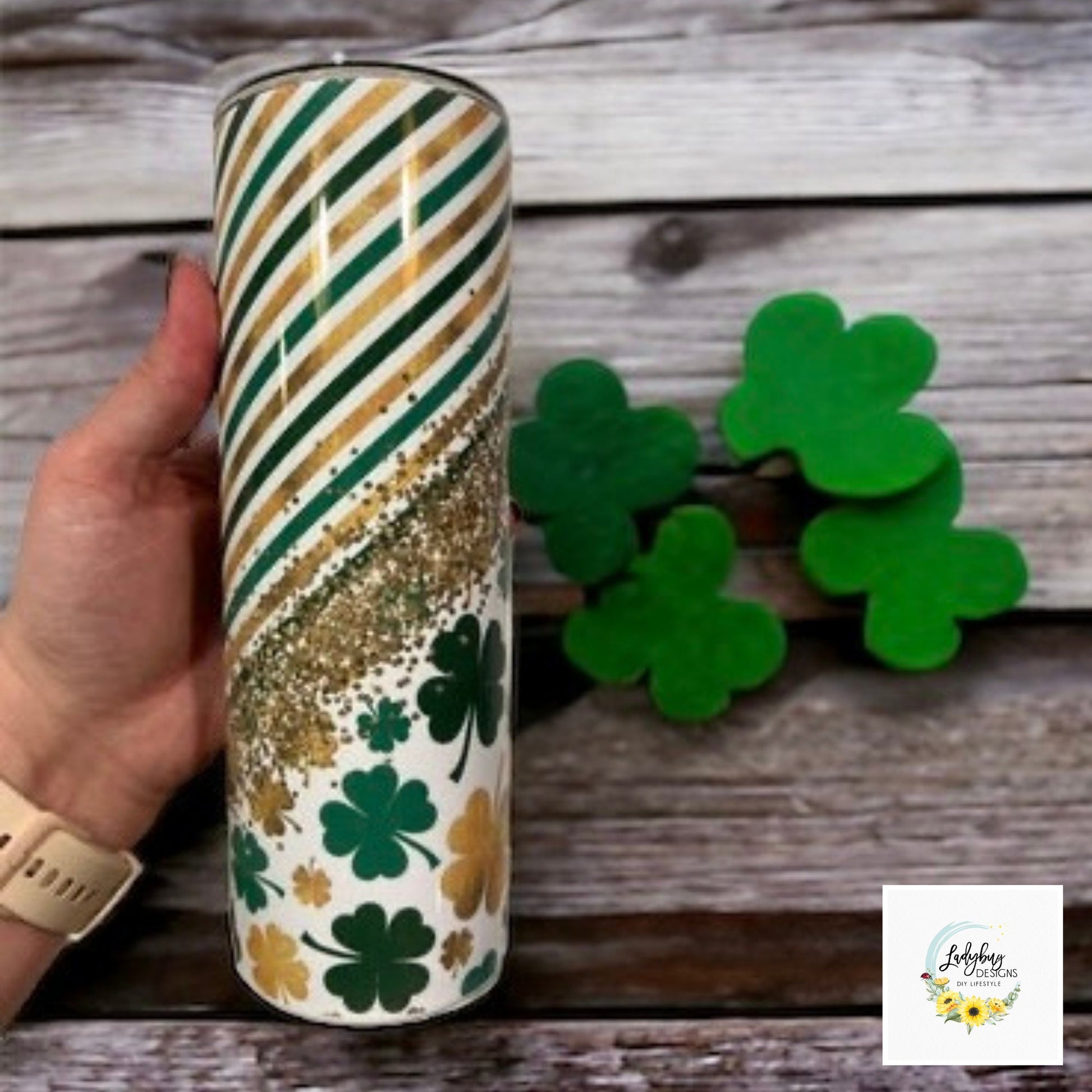 Gold Shamrock St. Patrick's Day 20 oz Tumbler, Lucky Green Irish Tumbler, Four Leaf Clover Tumbler, St Patricks Day Tumbler, Lucky Charm Cup