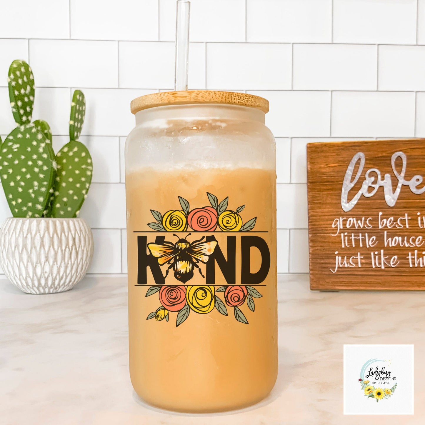 Bee Kind 16oz Beer Can Glass