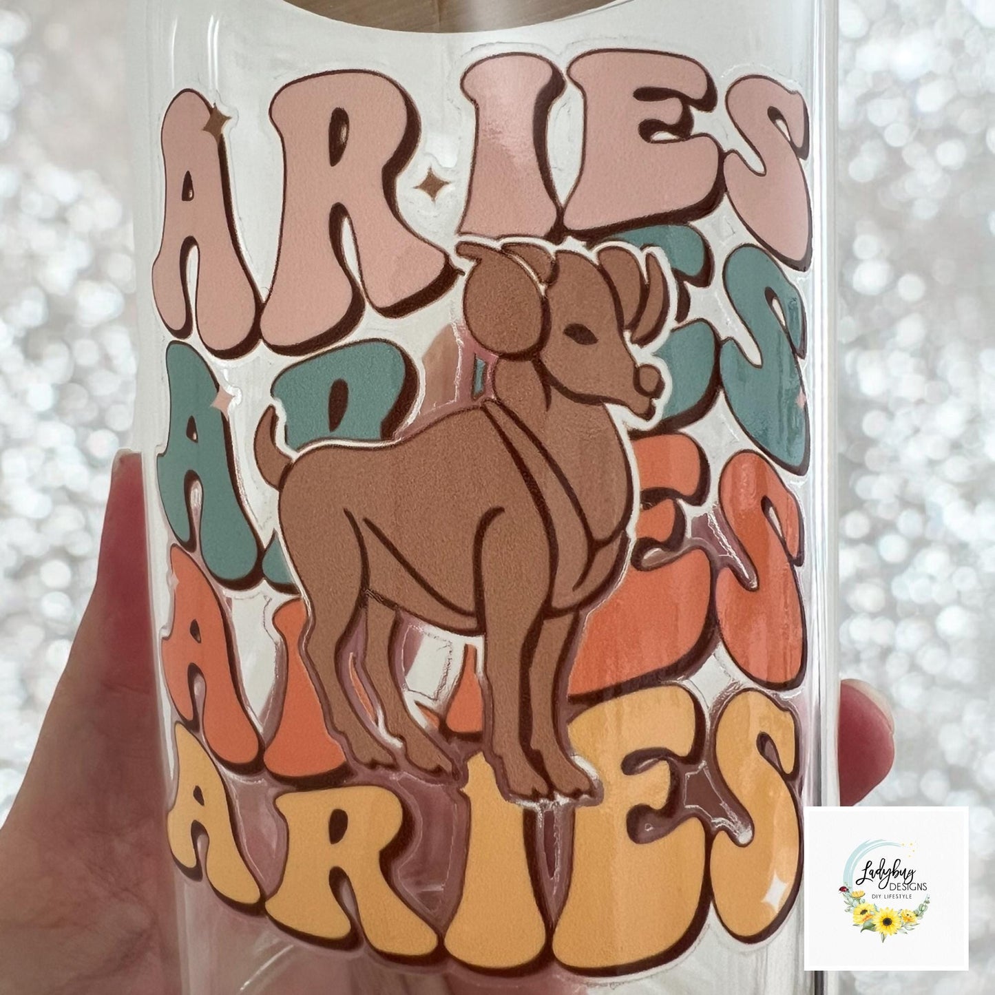 Aries Zodiac Sign 16 oz Beer Can Glass