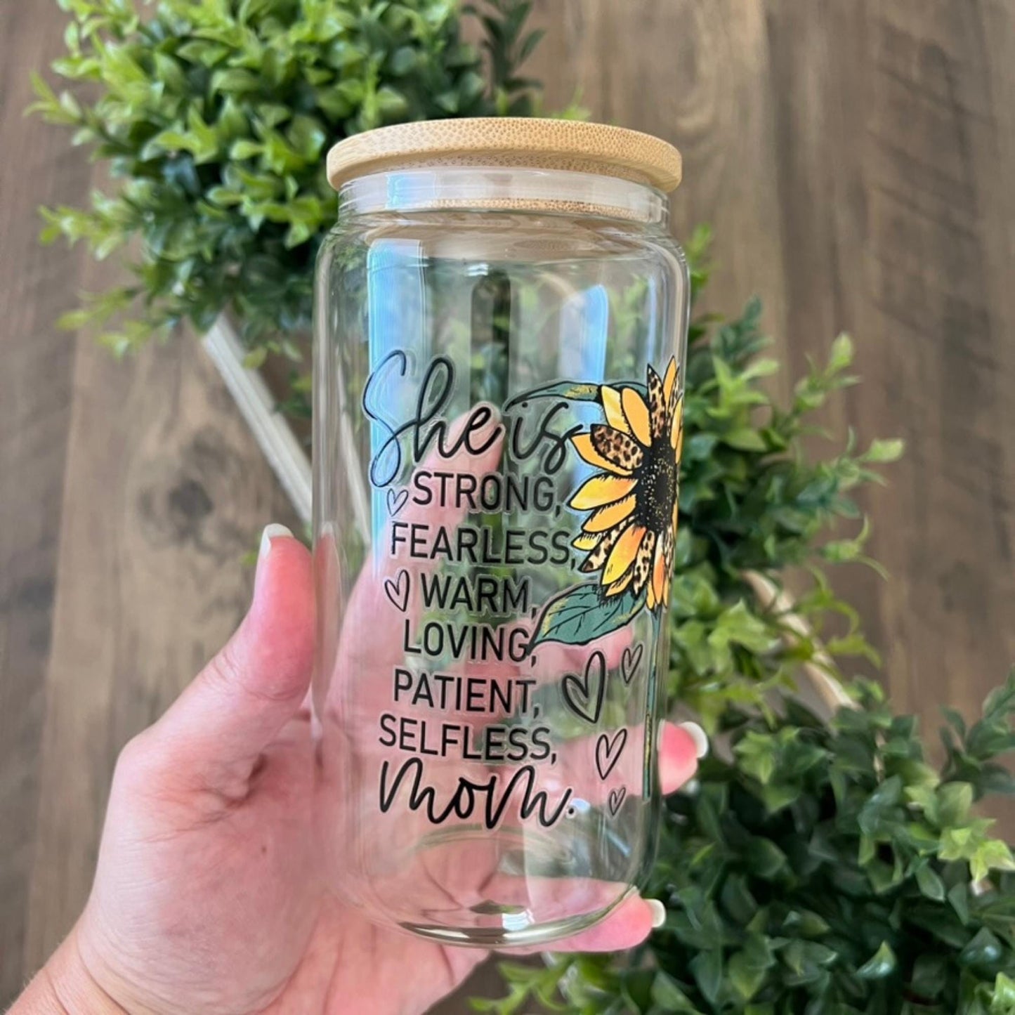 She is Strong Mom Beer Glass Can