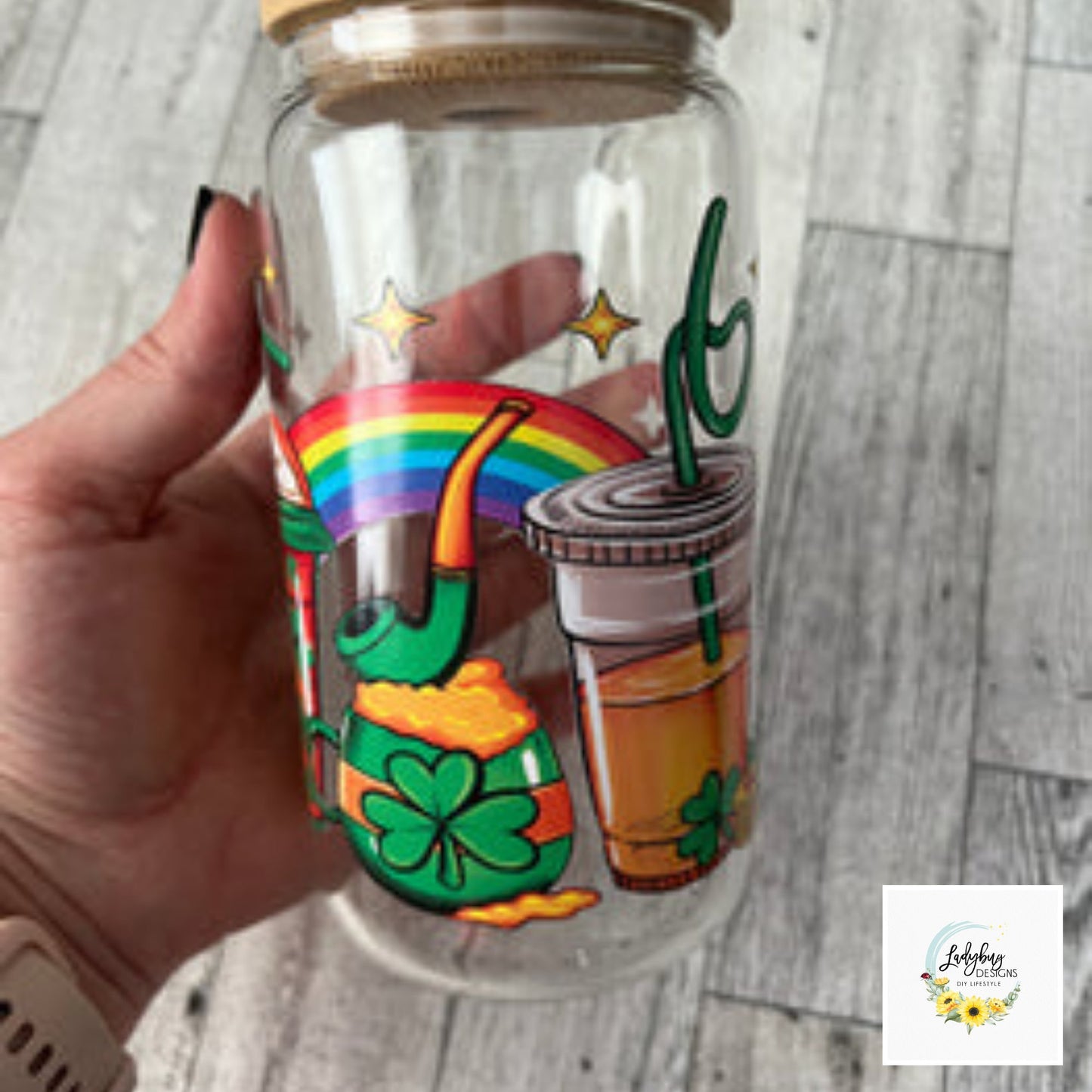 St Patricks Libbey, Shamrock Libbey, Lucky Charm Glass, Irish Beer Can Glass, Green Ice Coffee Cup, Lucky Iced Coffee, St Pattys Day Glass, St Patricks Day Gift, Clover Glass Can, Lucky Green Libbey, Four Leaf Clover Cup, Luck of the Irish, Shamrock St Pats Cup, Rainbow Can Glass