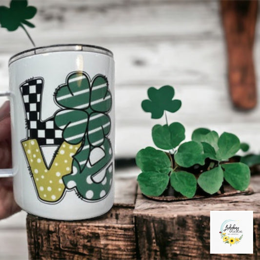 St Patricks Day Mug, Lucky Coffee Mug, Shamrock Coffee Mug, Green Irish Tumbler, Four Leaf Clover Mug, St Pats Day Tumbler, Luck of the Irish, St Pats Day Gift, Shamrock Tumbler, Tumbler with Lid, Iced Coffee Tumbler, My Lucky Charm, St Pats Day Cups