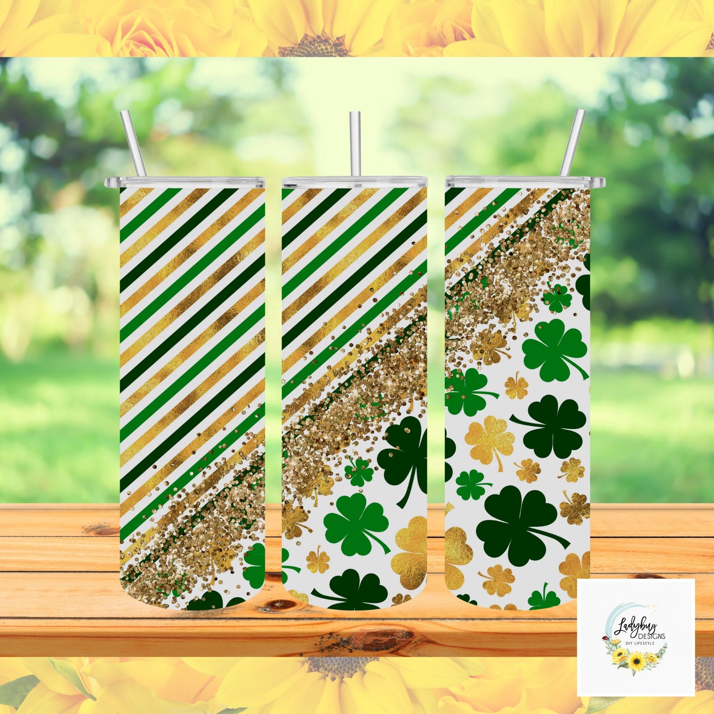 Gold Shamrock St. Patrick's Day 20 oz Tumbler, Lucky Green Irish Tumbler, Four Leaf Clover Tumbler, St Patricks Day Tumbler, Lucky Charm Cup