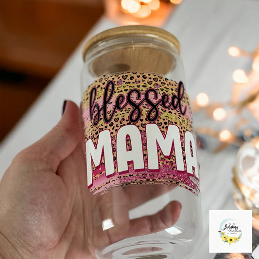 Blessed Mama Beer Can Glass, Mother’s Valentine's Day, Valentines Day Swag, Gift Ideas for Her, I Love You Mommy, Blessed Momma Libbey Glass