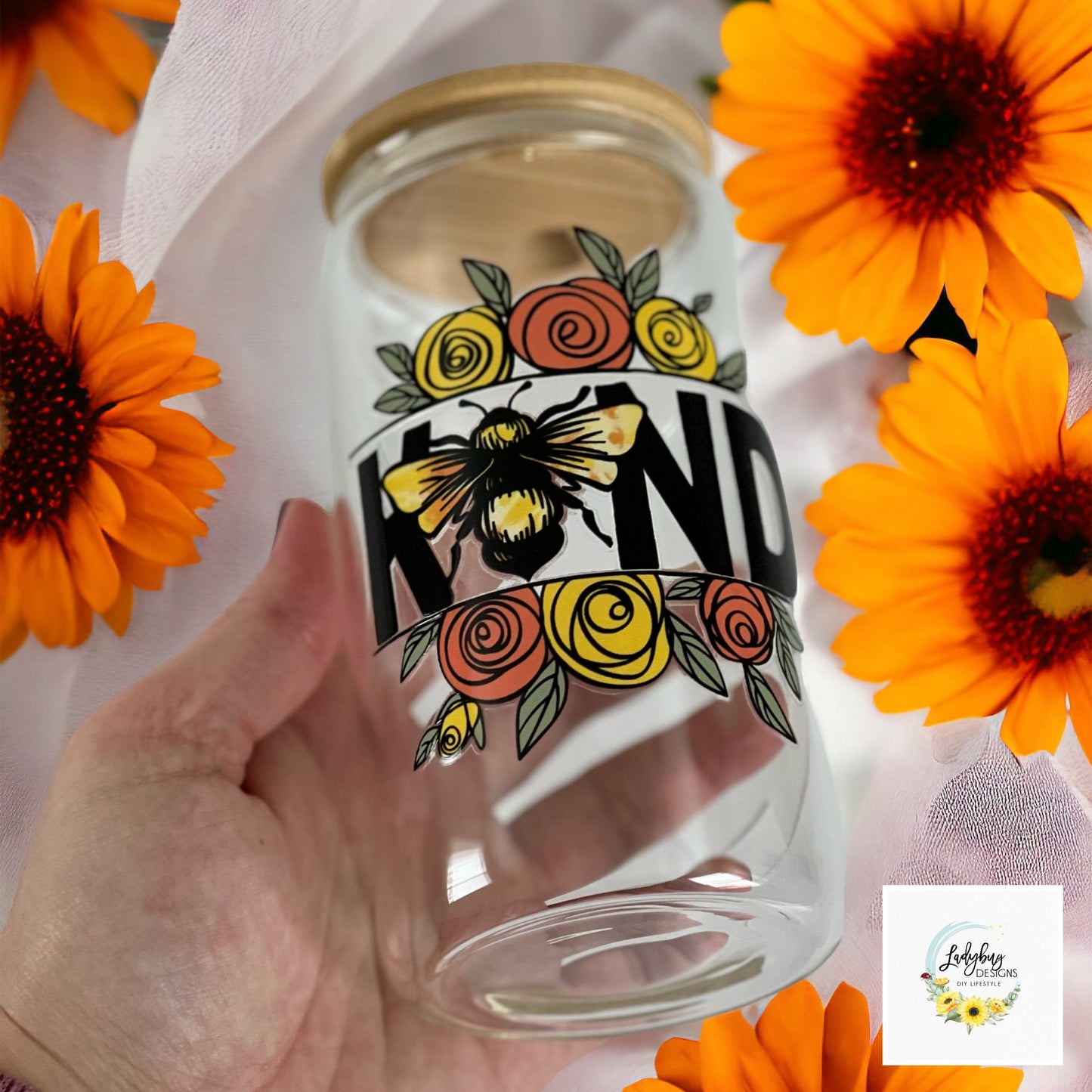 Bee Kind 16oz Beer Can Glass