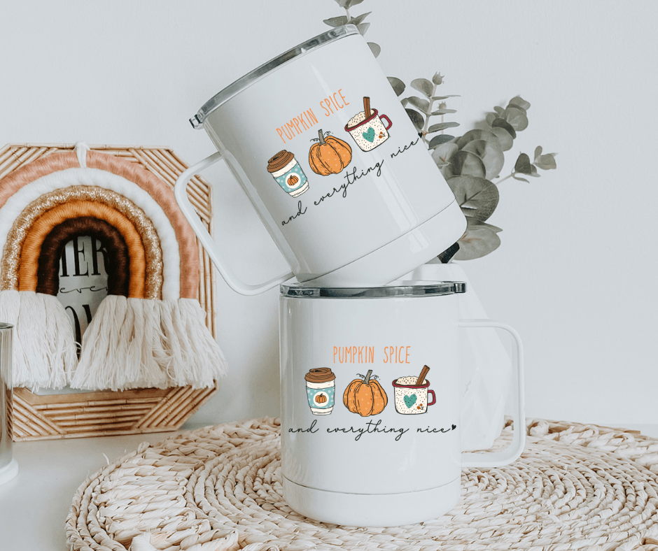 Ready to Ship! Pumpkin Spice & Everything Nice 10 oz Sublimation Insulated Coffee/Camp Mug - Ladybug Designs, DIY Lifestyle