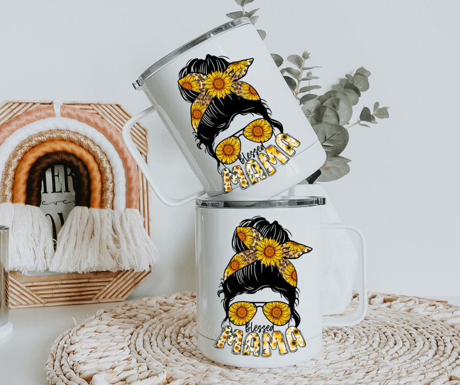 Ready to Ship! Messy Bun Blessed Mama 10 oz Coffee Mug - Ladybug Designs, DIY Lifestyle