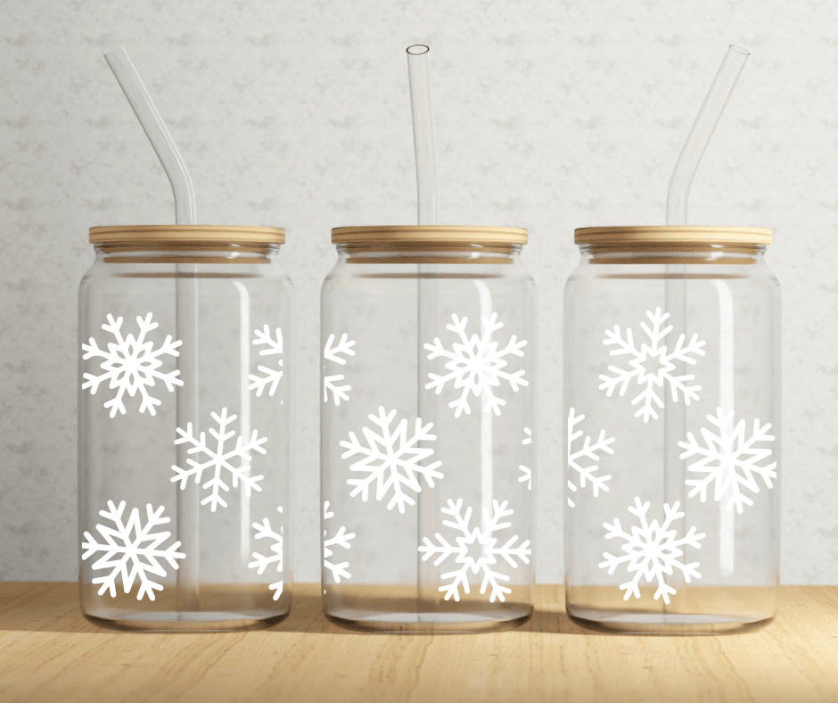 Ready to Ship! Snowflakes 16 oz Beer Can Glass - Ladybug Designs, DIY Lifestyle