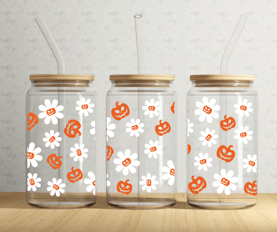 Ready to Ship! Pumpkin Daisy 16 oz Beer Can Glass - Ladybug Designs, DIY Lifestyle