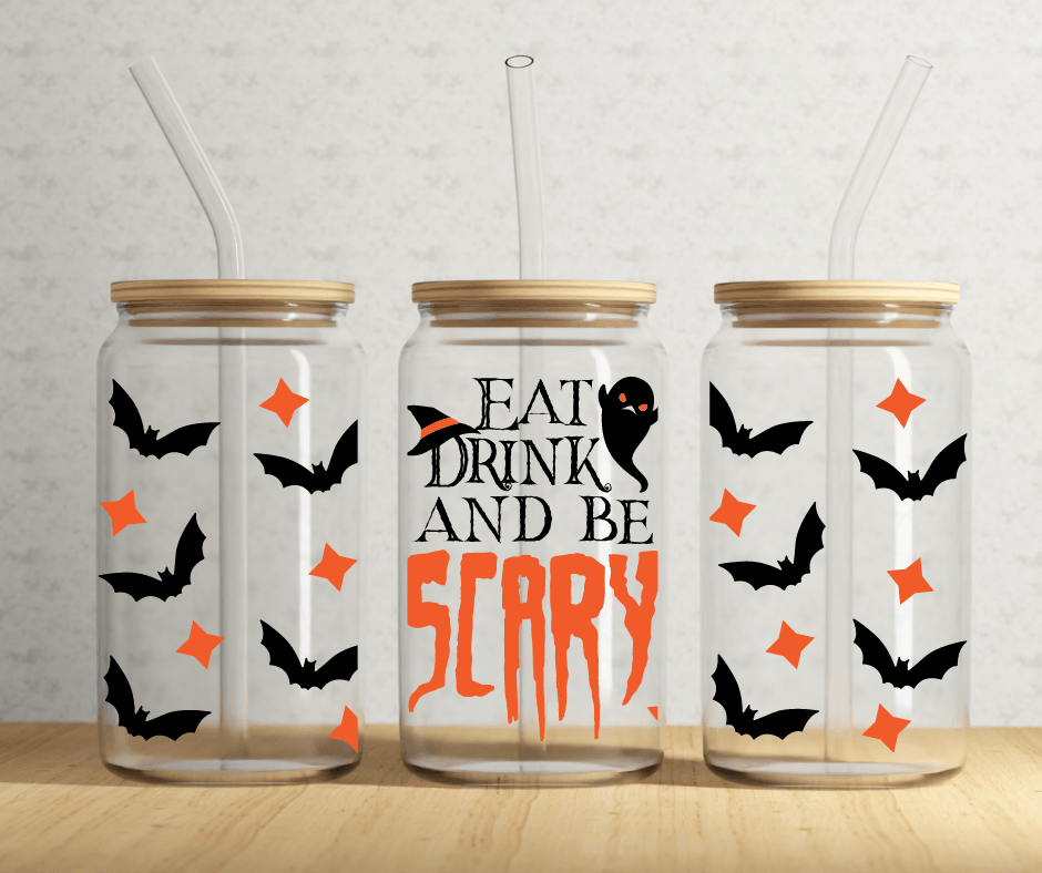 Ready to Ship! Eat Drink & Be Scary 16 oz Beer Can Glass - Ladybug Designs, DIY Lifestyle