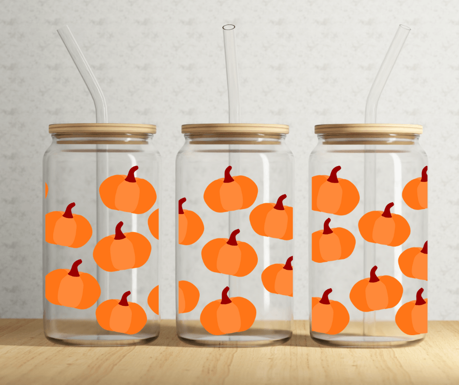 Ready to Ship! Pumpkin Sublimation 16 oz Beer Can Glass - Ladybug Designs, DIY Lifestyle