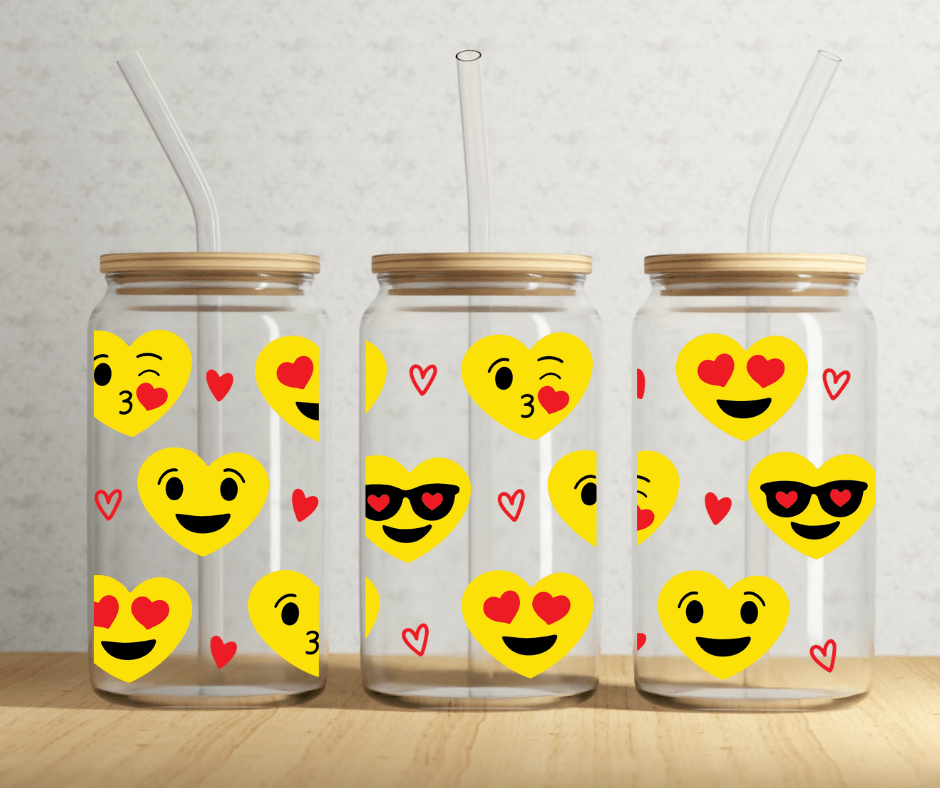 Ready to Ship! Smiley Face Emojis 16 oz Beer Can Glass - Ladybug Designs, DIY Lifestyle