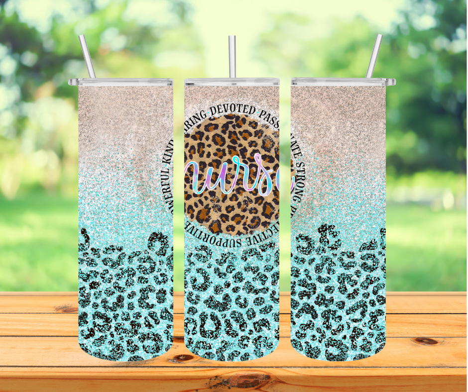 Leopard Nurse 20 oz Sublimation Insulated Tumbler