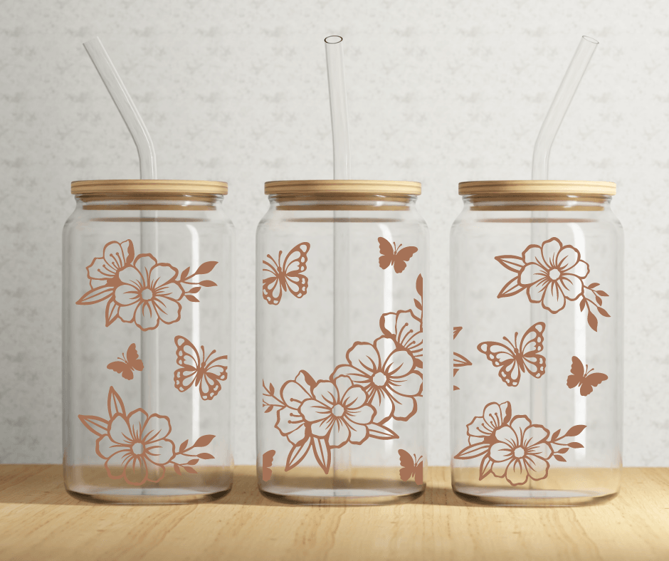 Ready to Ship! Butterfly & Floral 16 oz Beer Can Glass - Ladybug Designs, DIY Lifestyle