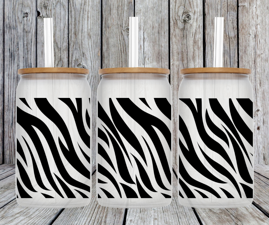 Zebra Print Frosted 16 oz Beer Can Glass