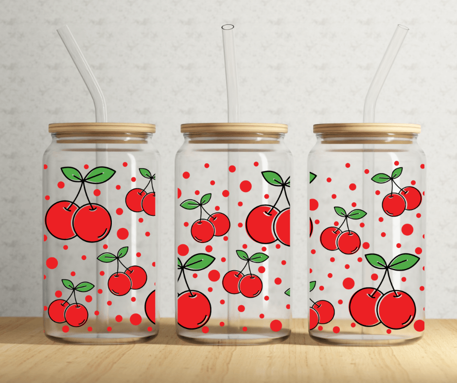 Ready to Ship! Cherries 16 oz Beer Can Glass - Ladybug Designs, DIY Lifestyle