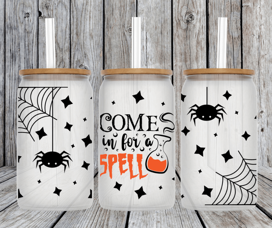 Ready to Ship! Come In For a Spell Frosted 16 oz Beer Can Glass - Ladybug Designs, DIY Lifestyle