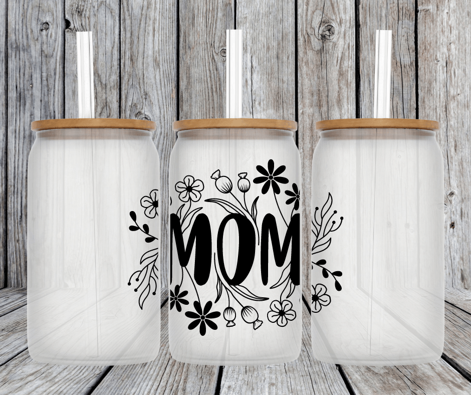 Ready to Ship! Floral Mom Frosted 16 oz Beer Can Glass - Ladybug Designs, DIY Lifestyle