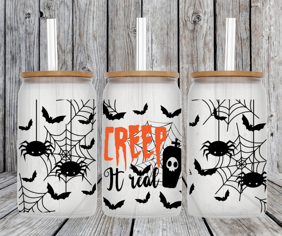 Ready to Ship! Creep It Real Frosted 16 oz Beer Can Glass - Ladybug Designs, DIY Lifestyle