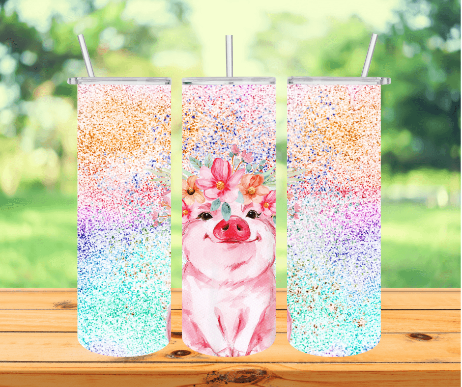 Ready to Ship! Glitter Pig 20 oz Sublimation Insulated Tumbler - Ladybug Designs, DIY Lifestyle