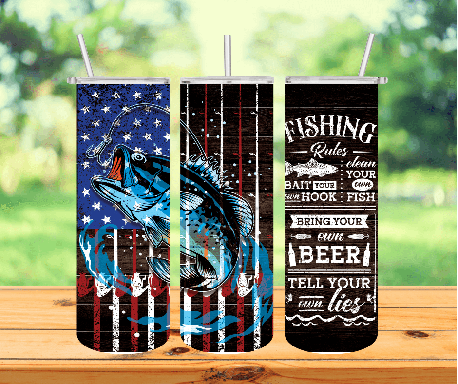 Ready to Ship! Fishing Rules 20 oz Sublimation Insulated Tumbler - Ladybug Designs, DIY Lifestyle