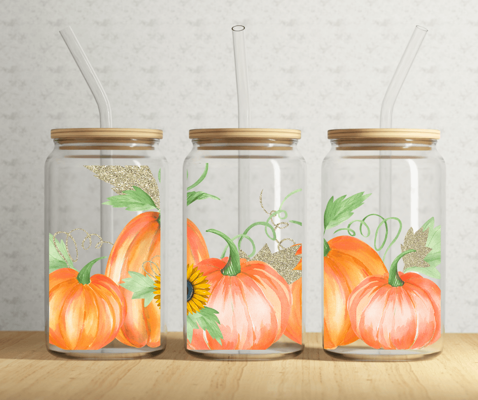 Ready to Ship! Sunflower Pumpkin Wrap 16oz Sublimated Beer Can Glass - Ladybug Designs, DIY Lifestyle