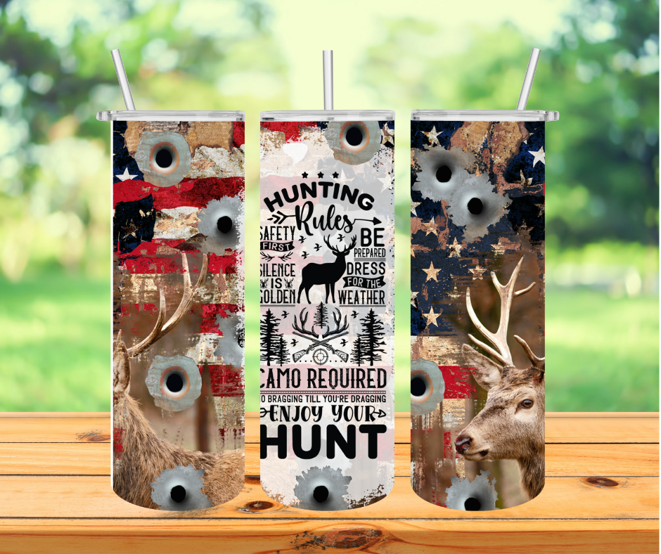 Hunting Rules Bullet Holes 20 oz Sublimation Insulated Tumbler