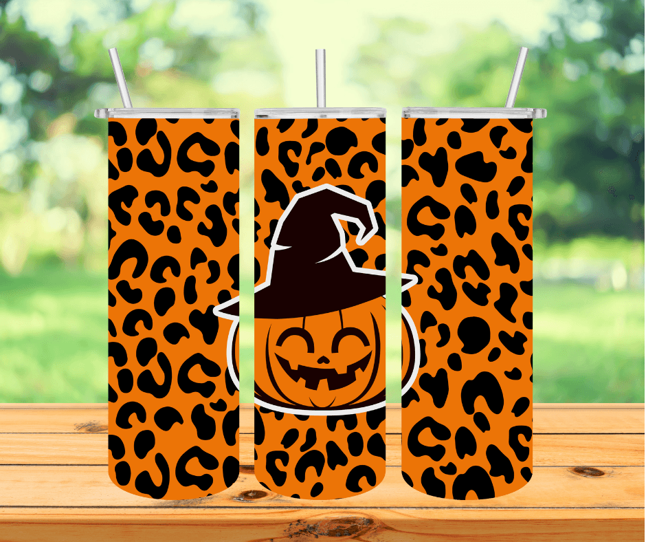 Ready to Ship! Leopard Jack-O-Lantern 20 oz Sublimation Insulated Tumbler - Ladybug Designs, DIY Lifestyle