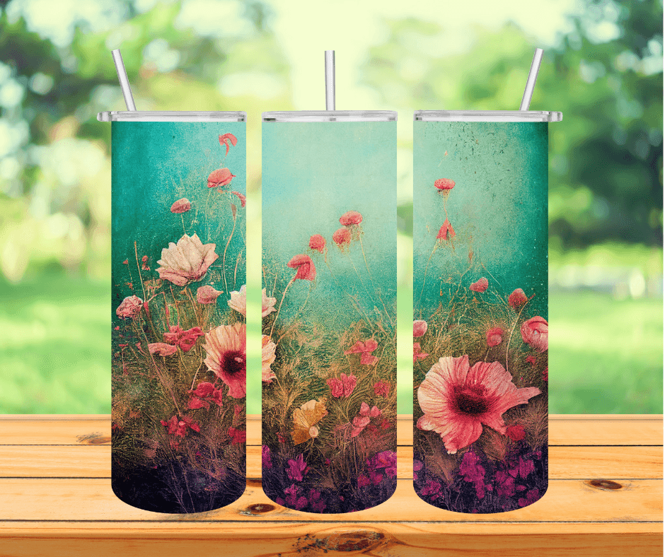 Ready to Ship! Teal Floral 20 oz Sublimation Insulated Tumbler - Ladybug Designs, DIY Lifestyle