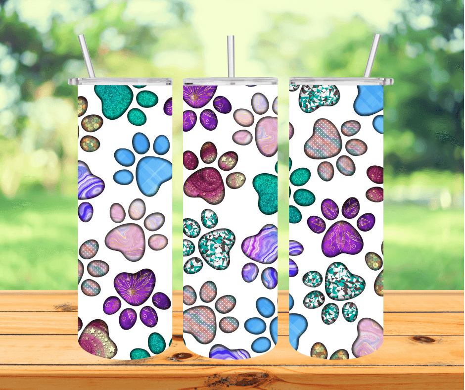 Ready to Ship! Paw Prints 20 oz Sublimation Insulated Tumbler - Ladybug Designs, DIY Lifestyle