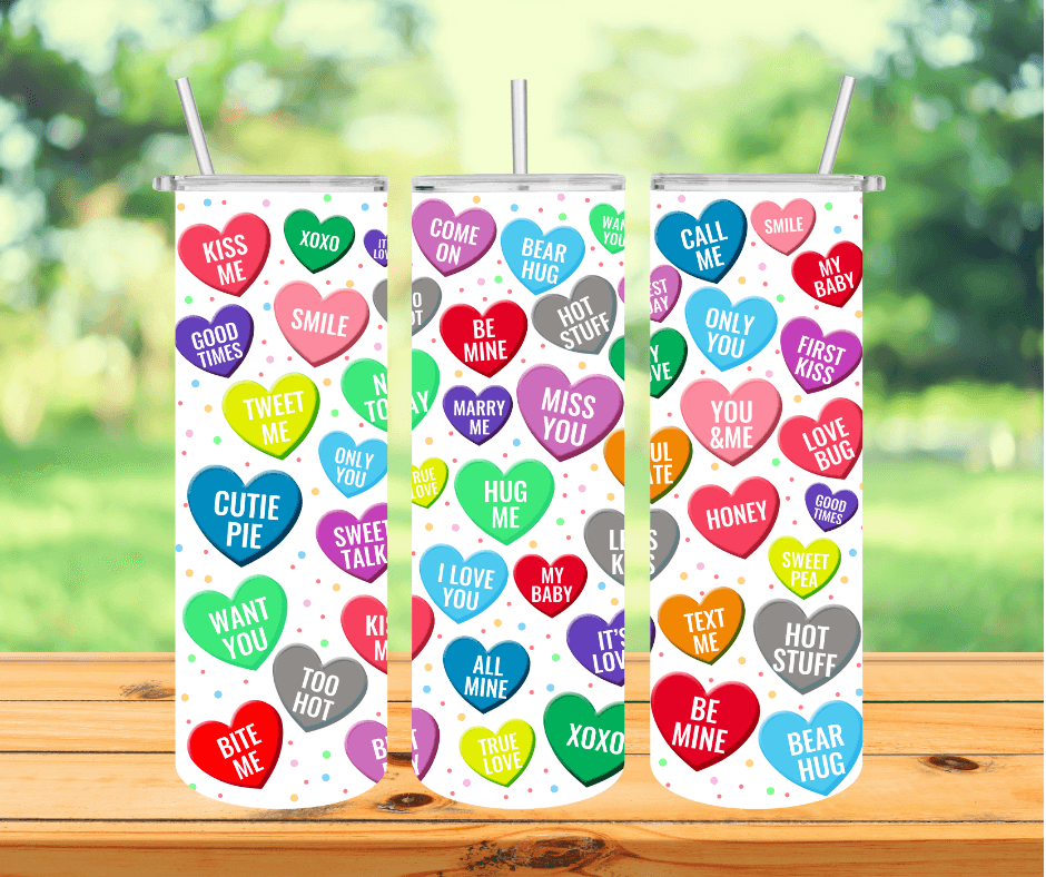 Ready to Ship! Conversation Hearts 20 oz Sublimation Insulated Tumbler - Ladybug Designs, DIY Lifestyle