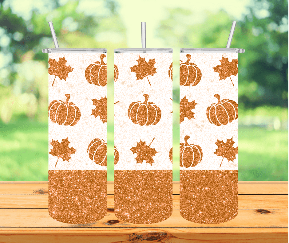 Ready to Ship! Gold Pumpkin Leaf 20 oz Sublimation Insulated Tumbler - Ladybug Designs, DIY Lifestyle