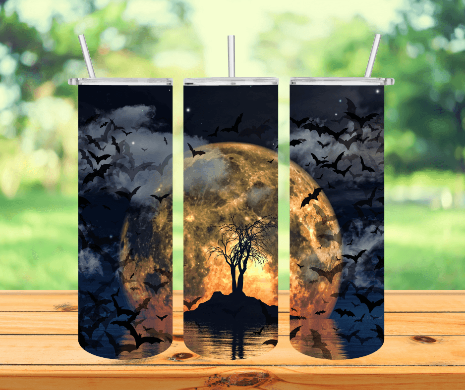 Ready to Ship! Bat Ghost Tree Halloween 20 oz Insulated Sublimation Tumbler - Ladybug Designs, DIY Lifestyle