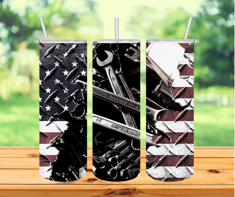 Ready to Ship! Flag & Tools 20 oz Sublimation Insulated Matte Tumbler - Ladybug Designs, DIY Lifestyle