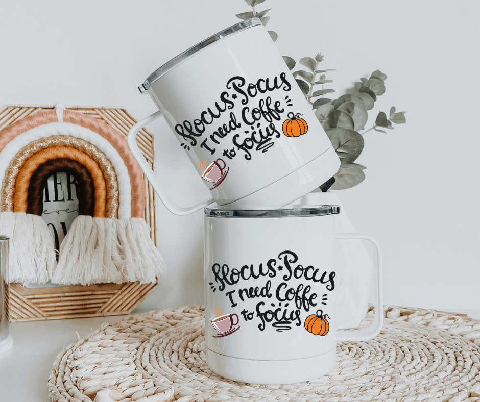 Ready to Ship! Hocus Pocus 10 oz Coffee/Camp Sublimation Insulated Mug - Ladybug Designs, DIY Lifestyle