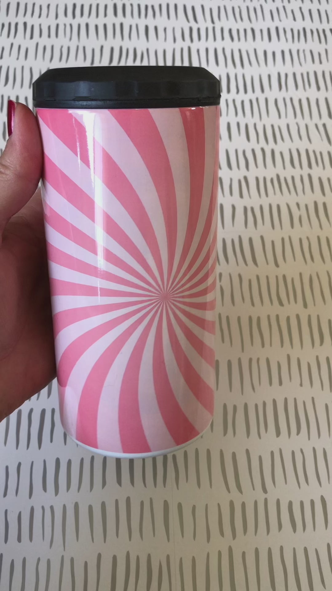 pink swirl can cooler, pink can cooler, pink can coozie, insulated can cooler, insulated can coozie, sublimated can cooler, sublimated can coozie, sublimation, can coozie, tumbler, cup with straw