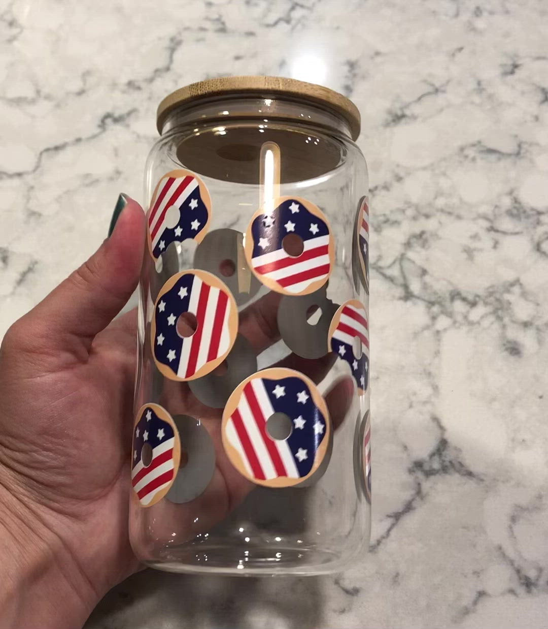 patriotic 4th of july donut 16 oz beer can glass, gift for him, gift for her, american