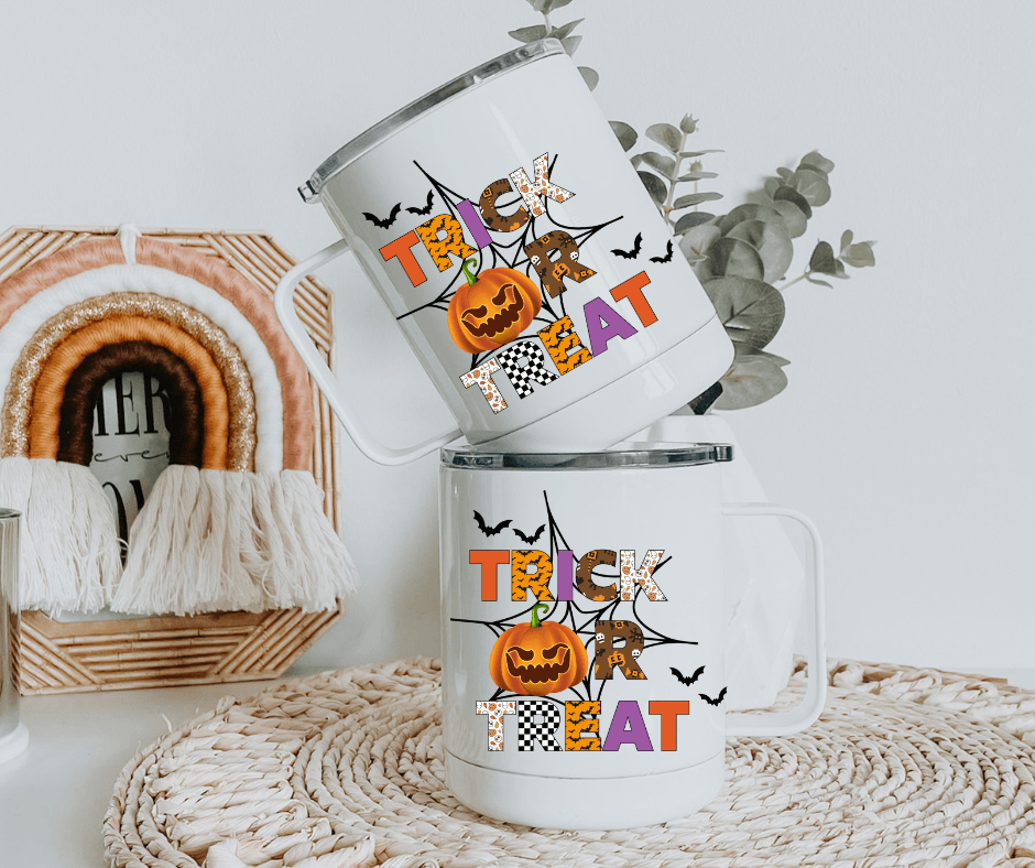 Ready to Ship! Trick or Treat 10 oz Sublimation Insulated Coffee/Camp Mug - Ladybug Designs, DIY Lifestyle