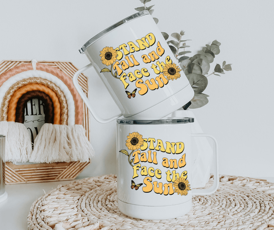 Ready to Ship! Stand Tall & Face the Sun 10 oz Sublimation Coffee/Camp Mug - Ladybug Designs, DIY Lifestyle