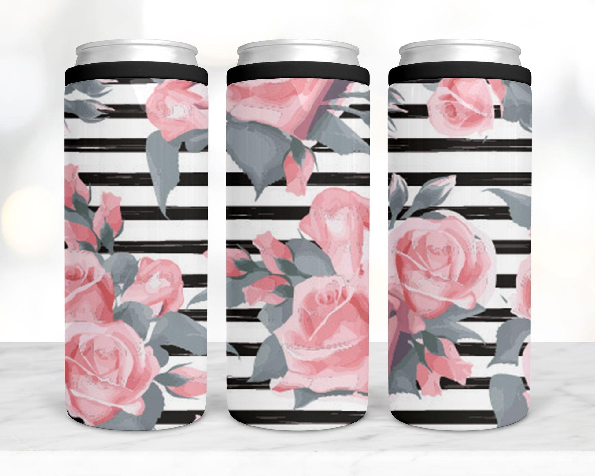 Ready to Ship! Striped Roses 4 in 1 Sublimation Can Cooler - Ladybug Designs, DIY Lifestyle