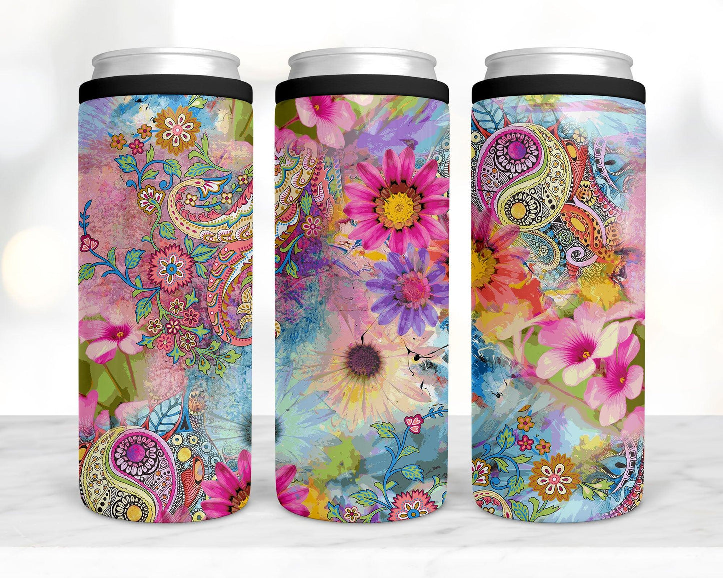 Ready to Ship! Watercolor Floral 4 in 1 Sublimation Can Cooler - Ladybug Designs, DIY Lifestyle