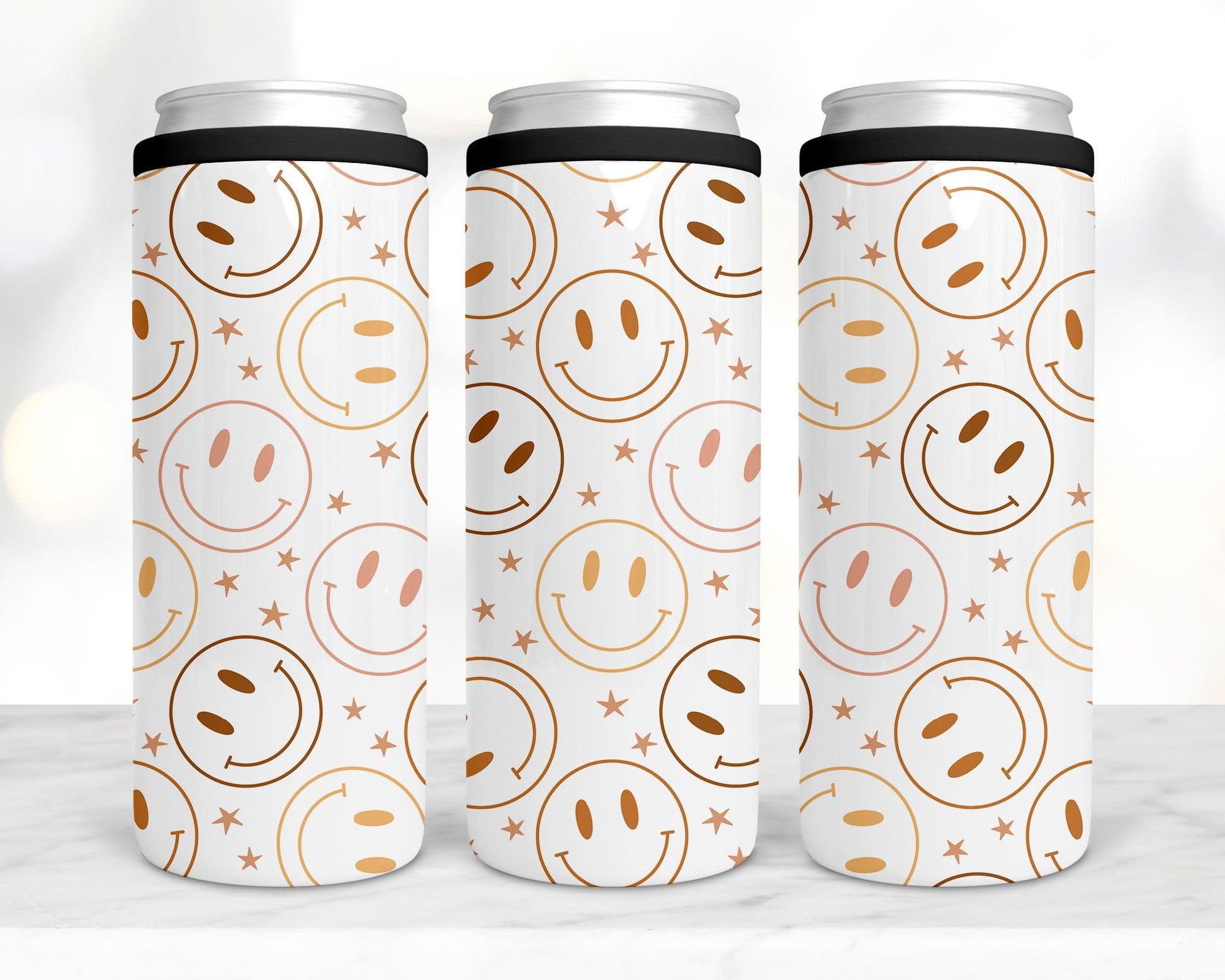 Ready to Ship! 4 in 1 Smiley Faces Sublimation Can Cooler - Ladybug Designs, DIY Lifestyle