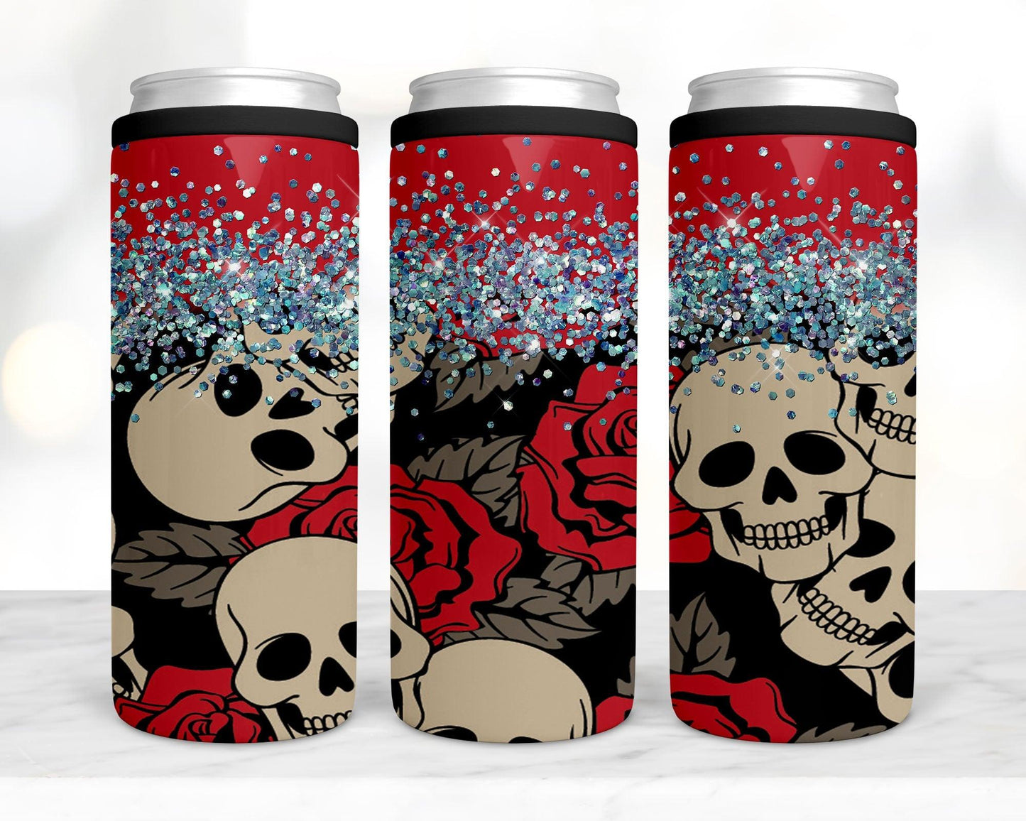 Ready to Ship! Skulls & Roses 4 in 1 Can Cooler - Ladybug Designs, DIY Lifestyle