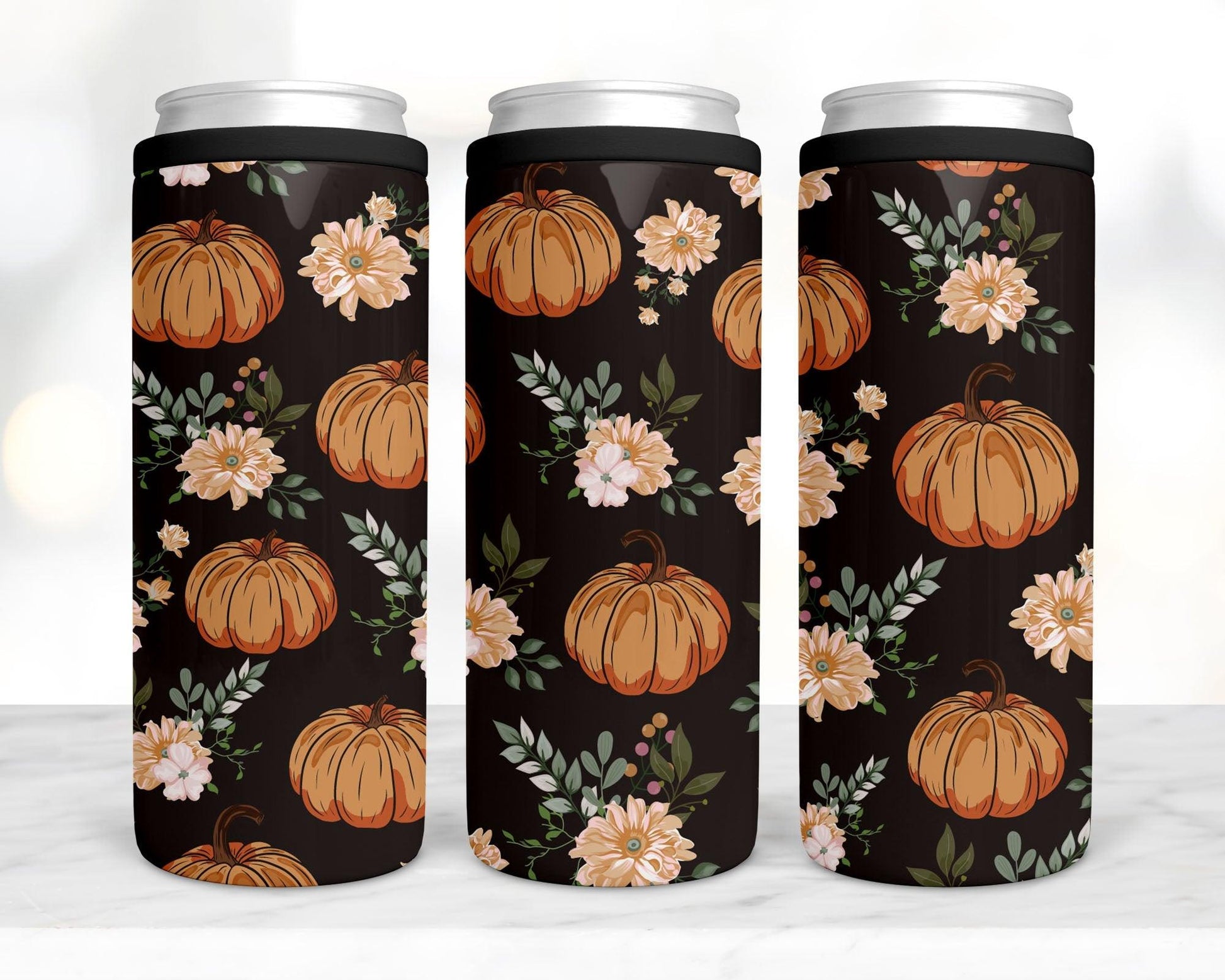 Ready to Ship! Pumpkin Floral 4 in 1 Sublimation Insulated Can Cooler - Ladybug Designs, DIY Lifestyle