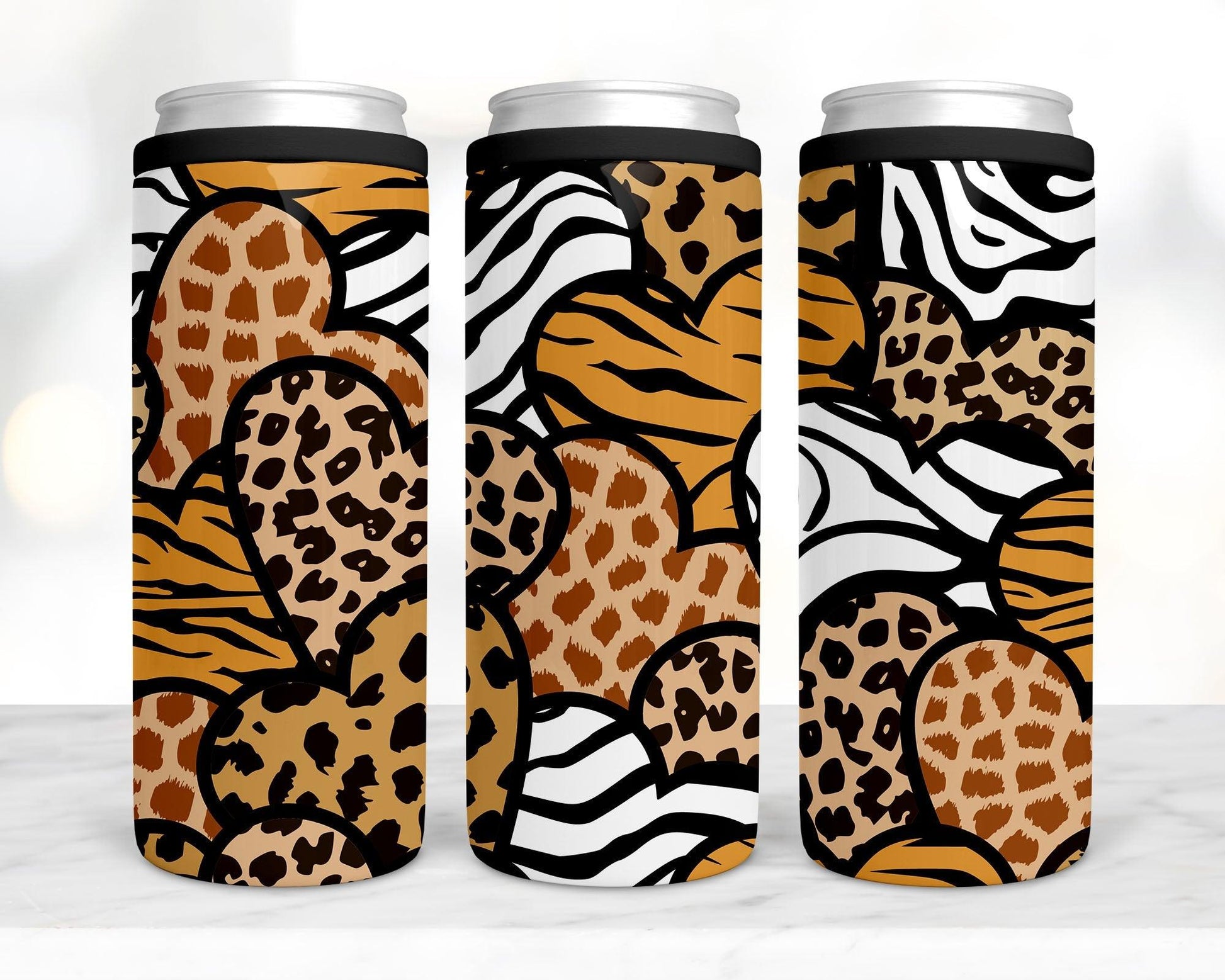 Ready to Ship! 4 in 1 Animal Print Heart Sublimation Can Cooler - Ladybug Designs, DIY Lifestyle